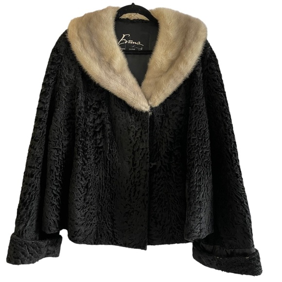 Vintage Jackets & Blazers - Black Persian Lamb Mink Collar Vintage Fur Coat